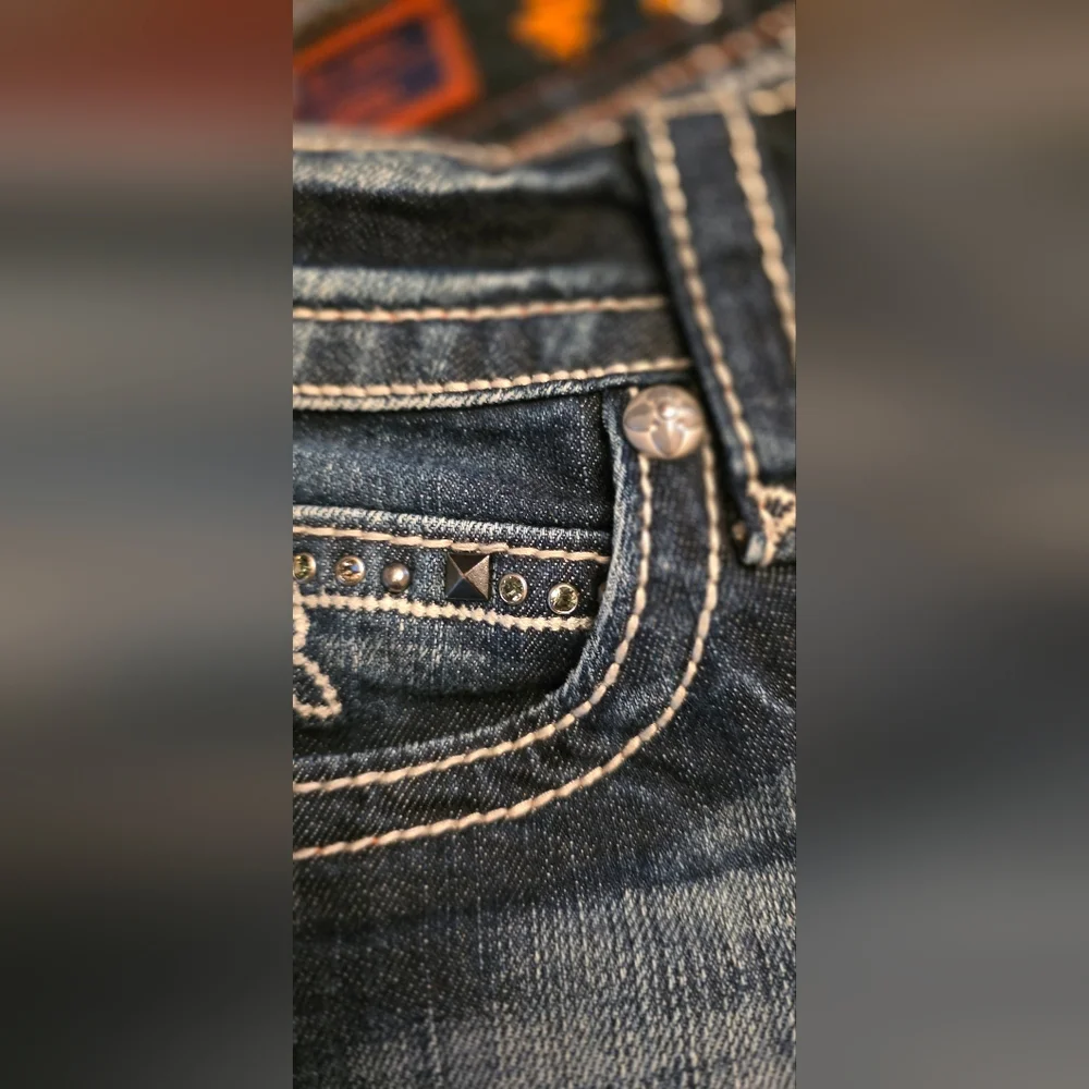 Rock Revival Noel Bootcut Jeans Size 26 Heavy Stitch Distressed Like New
